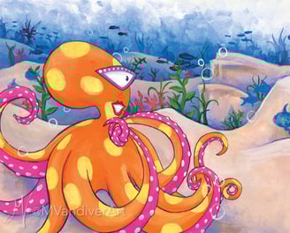 Illustrations from The Octopus's Holiday by New Orleans artist Melissa Vandiver.