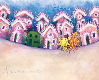Illustrations from The Octopus's Holiday by New Orleans artist Melissa Vandiver.