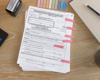 a stack of documents for a commercial real estate closing ready to be notarized