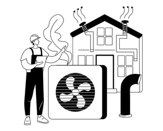 En man som pekar ett hus med radon