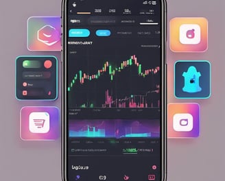 A smartphone displaying an advertisement for an online trading platform called eToro. The screen shows a green background with text promoting the platform as a leading social trading platform. A button labeled 'Get Started' is visible, along with a partial view of a mobile app screen below.