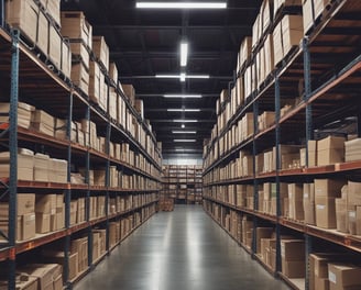a warehouse with shelves and shelves filled with shelves