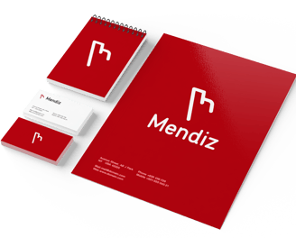a business card with a red and white business card