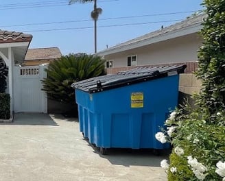 Our 3 cubic yard bin ready to be filled with cardboard boxes and small furniture.  