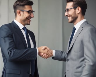 two gentlemen in suite is handshaking with each other