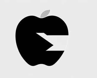 a black and white apple logo with a chunk broken into it  on a white background