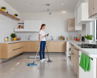 A person is using a tool with a red handle, possibly a staple remover or similar tool, to work on a wooden frame. The person is wearing a shirt with a colorful floral pattern, and their focus appears to be on the task at hand. The setting suggests a crafts or DIY environment.
