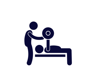 An illustration of a personal trainer assisting his client perform a bench press exercise