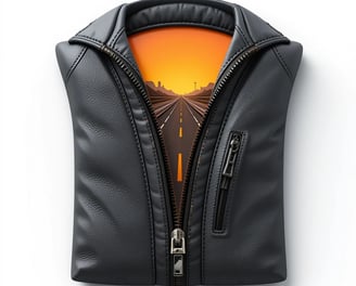 Leather Jacket with an image of the road inside 