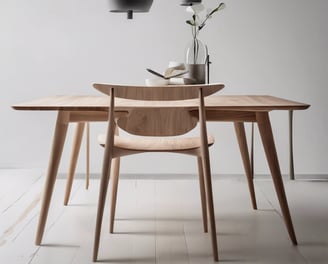 brown wooden 5-piece dining set inside white building
