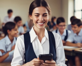 A smartphone displays an application or webpage labeled 'Student OS', showing various menu options such as 'Classes', 'Assignments', and 'Notes'. It is placed in front of a blurred computer monitor on a desk, with a keyboard visible in the background. The lighting suggests a warm and cozy indoor setting.