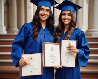A person wearing a graduation cap and gown is holding a stack of books. They are standing in front of bookshelves filled with various books in a library setting. The person has a calm and thoughtful expression, surrounded by a plethora of literature.