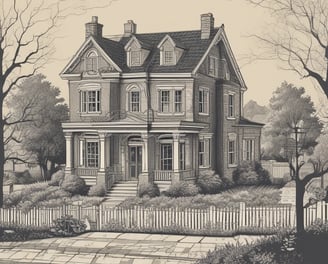 A severely burned and charred structure, likely a residential house, surrounded by vegetation and a metal fence. Yellow caution tape is stretched across the front, indicating restricted access. The roof is partially collapsed, and the walls are darkened due to fire damage. The sky is clear, and some trees in the background show green and yellow leaves.