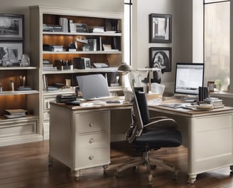 a desk with a computer and a laptop