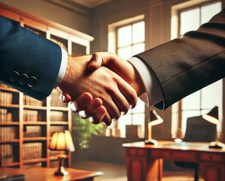 two men shaking hands in an office