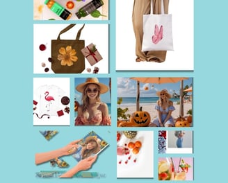 a collage of images of a woman's handbag