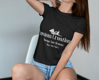 a woman sitting on a chair with a black shirt