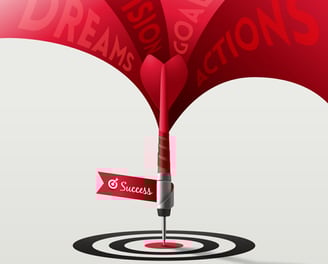 The target has hit the right point on the board depicting success 