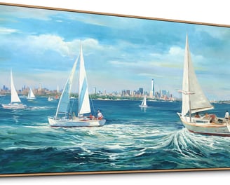 #homedecor Blue Canvas #WallArt #Seascape Painting  Landscape Picture Textured Modern #SailboatOcean