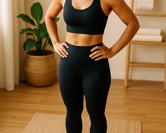 a woman standing on a scale with her hands on her hips