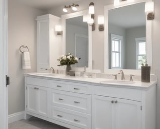 A modern, minimalist wooden cabinet with clean, sharp lines and a light wood finish. The cabinet is placed on a hardwood floor, with soft, natural light casting gentle shadows, enhancing the warm tones of the wood.