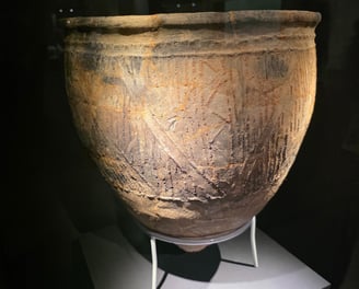 Large Neolithic pot with design