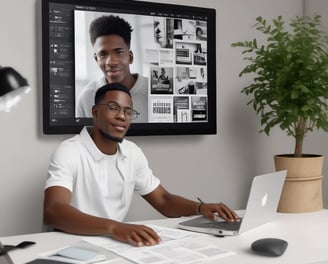 man in black shirt sitting in front of computer