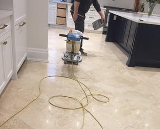 Sealing Marble kitchen floor and final buff polish with low VOC sealer