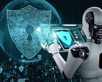 a robot with a shield shield on it