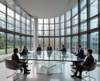 A professional consultation setting with a medical professional sitting at a desk facing a client. The room has a modern aesthetic with white walls decorated with framed certificates. The desk is organized with office supplies, a laptop, and a fruit bowl in the center.