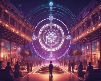 A futuristic and digital-themed image features a stylized circuit board with the words 'Open AI' in bold, glowing letters. Above it is a design that resembles an AI or robot face with neon accents. The background consists of a network of interconnected blue lines and nodes, suggesting themes of technology and connectivity.