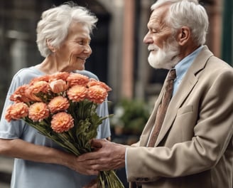Man gives lady flowers