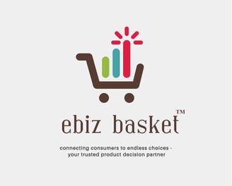 ebizbasket.shop logo depicting a shopping cart with eyes and bars, symbolising informed decision making and revenue scaling