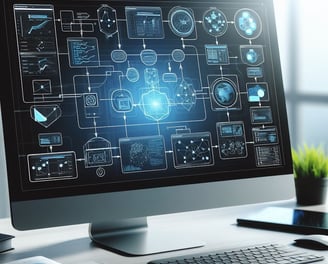 a computer monitor with a algorithm flow chart