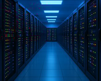 a long hallway with rows of servers and rows of servers