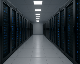 a long hallway with rows of servers and rows of servers