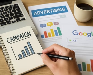 Digital marketing specialist creating high-impact Google Ads with precise targeting and messaging to