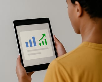 Analytics dashboard displaying clear performance metrics like clicks, leads, costs, and ROI for Goog