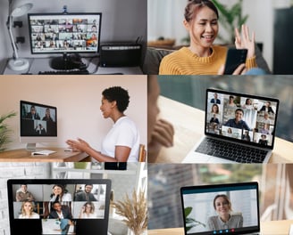 a collage of a group of people on a laptop at a virtual workshop