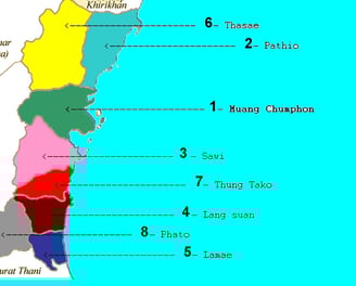 les 8 districts de Chumphon