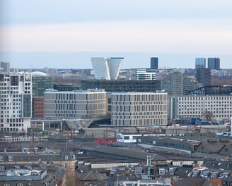 View of the Copenhagen cityscape with Bella Center in the background
