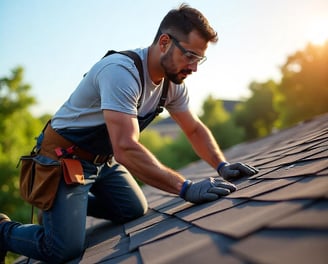 Professional roof inspection in NJ with technician checking shingles and flashing