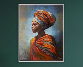 Portrait artwork framed in a sleek silver frame, providing elegant framing inspiration.