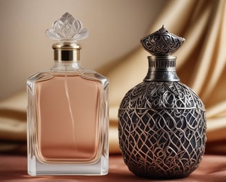 A display of four boxed fragrances set in a white tray, surrounded by fresh citrus fruits including oranges, lemons, and limes. Yellow flowers in a glass vase add a touch of freshness, and the background is a light, textured fabric.