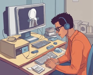 A computer monitor displays a webpage featuring an Xbox console and controller, with various repair options listed on the right. In front of the monitor, there is an actual Xbox console and a controller positioned on a white surface. A small USB device is placed between the console and the monitor.