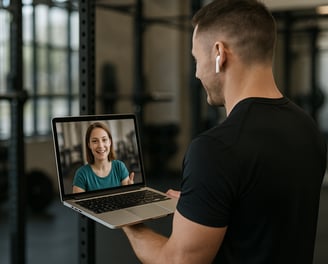 Personal trainer coach calling an online fitness client