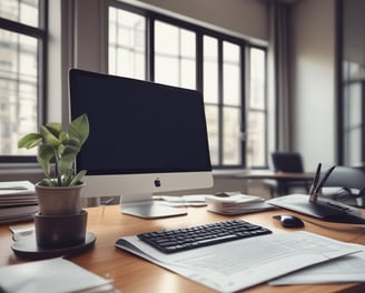 A modern office building with large glass windows. In front of the building, there is a green sign with a plug symbol and the letters 'EY'. Surrounding the area are neatly trimmed bushes.