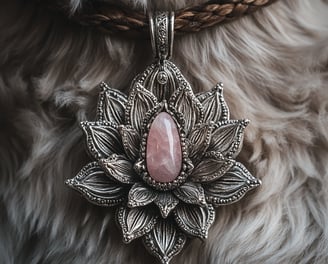 Médaille lotus avec quartz rose