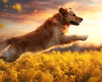 Golden Retriever dans un champ de colza