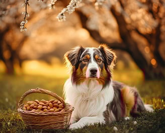 chien près d'un amandier